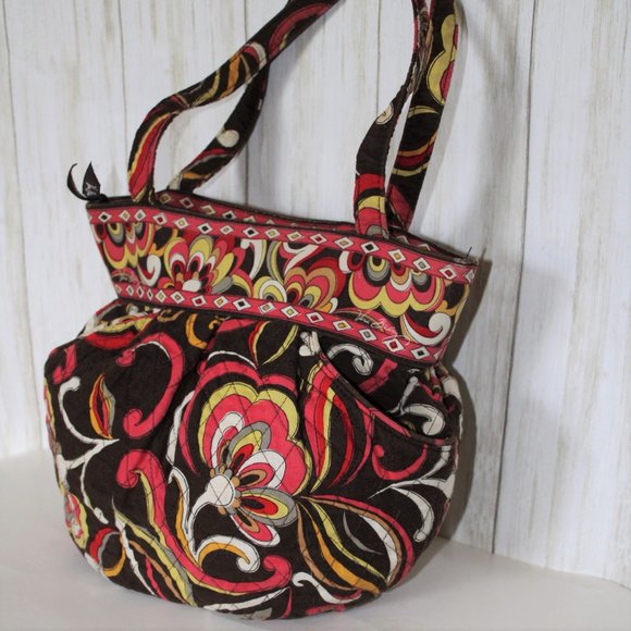 Vera Bradley "Puccini" Print Brown and Pink Morgan Purse Shoulder Bag - Picture 1 of 16